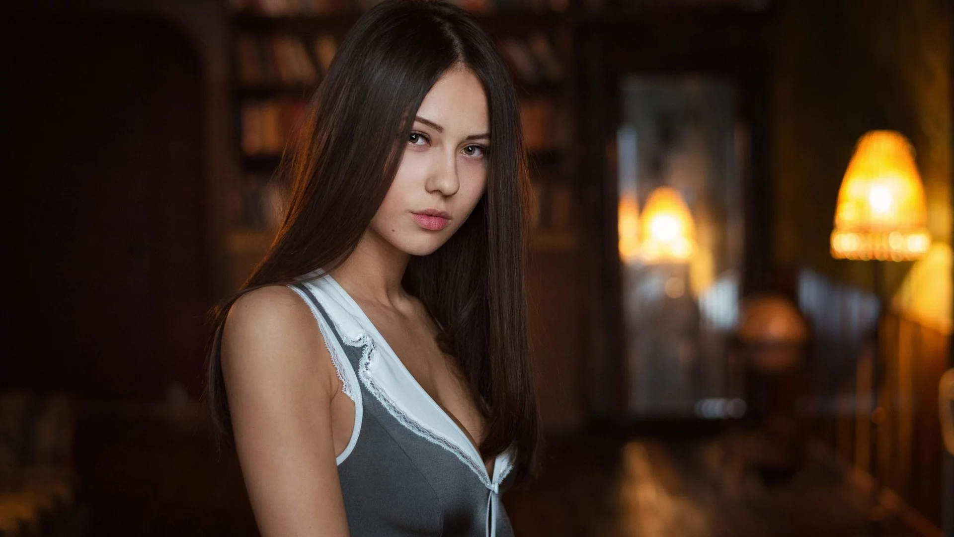 девушка, брюнетка, взгляд, длинные волосы, catherine timokhina