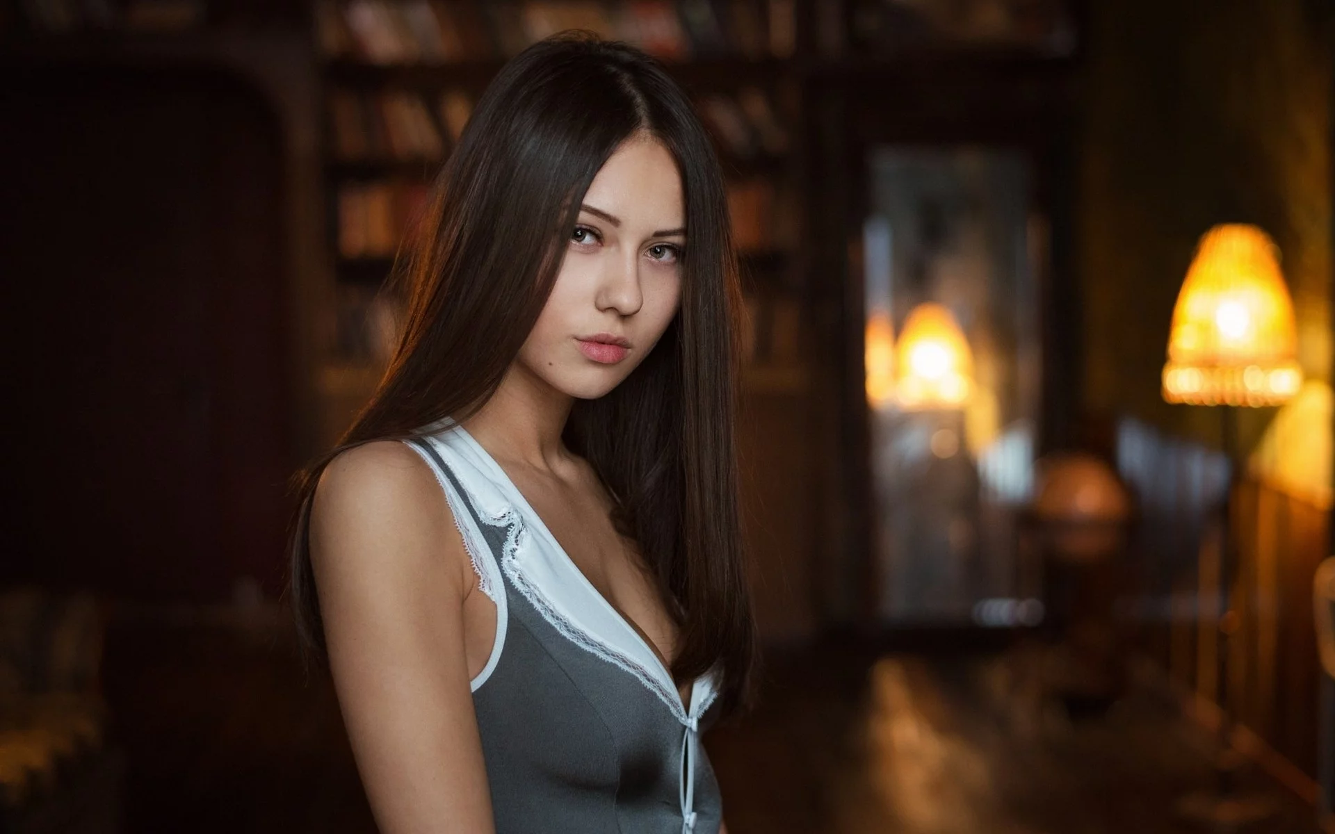 девушка, брюнетка, взгляд, длинные волосы, catherine timokhina