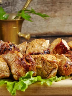 шашлык, мясо, поднос