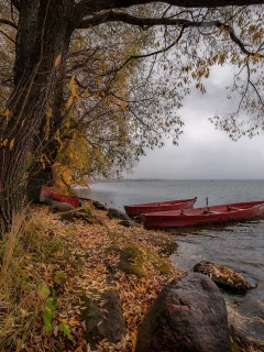 берег, лодки, вода