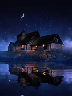 дом, ночь, река