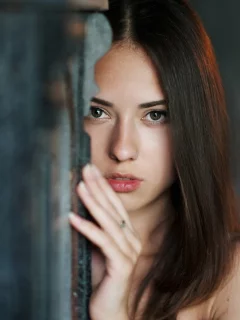 девушка, брюнетка, взгляд, длинные волосы, catherine timokhina