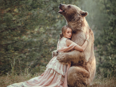 девушка, медведь