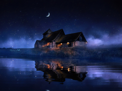 дом, ночь, река