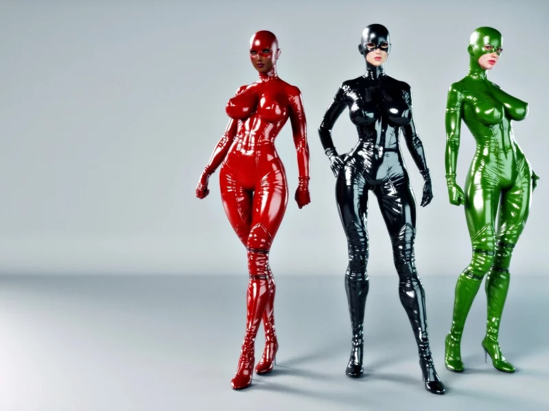 3 девушки, 3d, позируют, латекс, фетиш