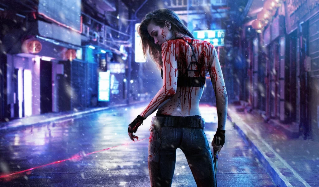 game, cyberpunk, cyberpunk 2077, girl, dark, blood