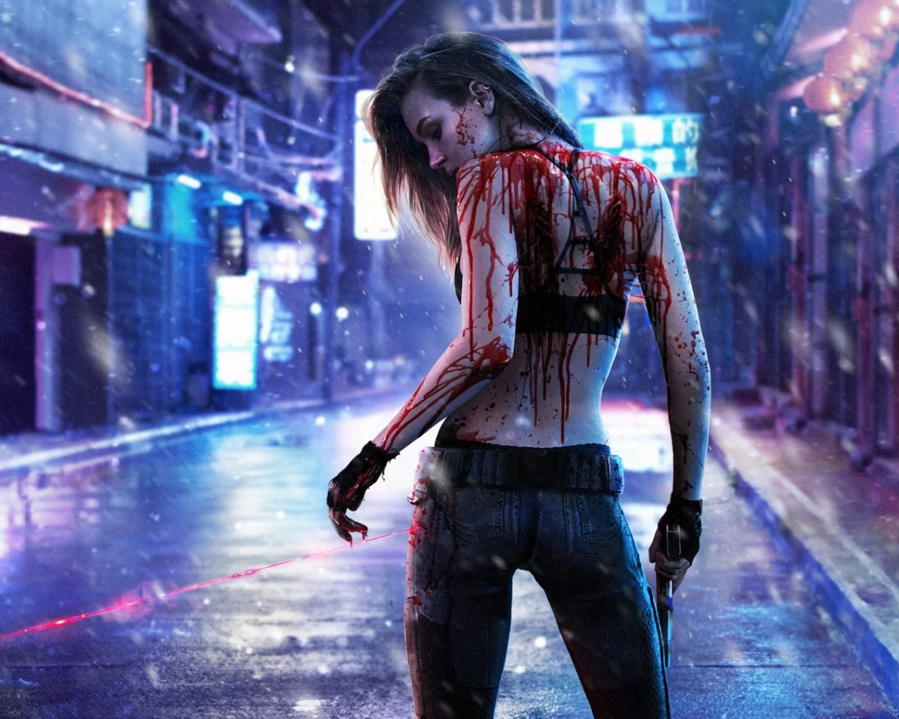 game, cyberpunk, cyberpunk 2077, girl, dark, blood