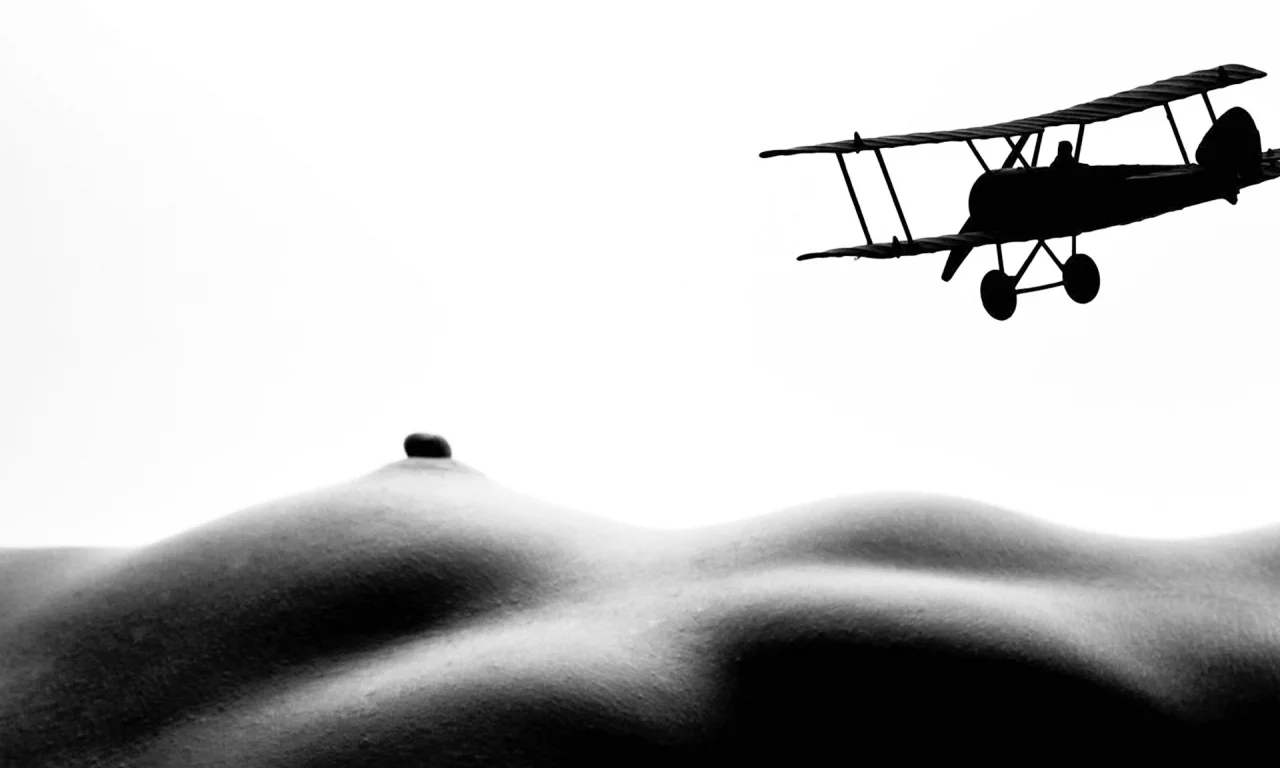 bodyscapes, арт, искусство, винтаж, девушка, секси, голая, тело, модель, красивая, животик, фигура, крупно, поза, сиськи, соски, сосок, грудь, самолет