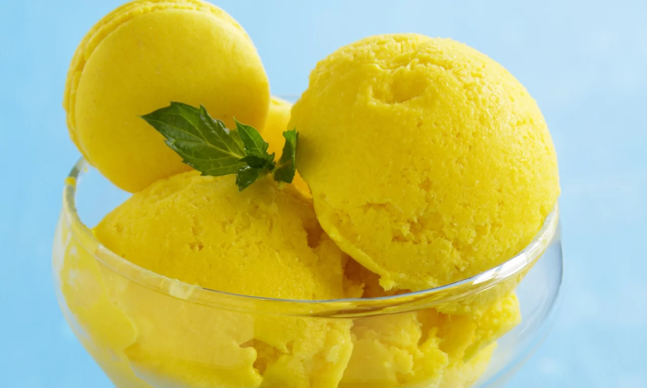 мороженое, пиала, жёлтое мороженое, десерт