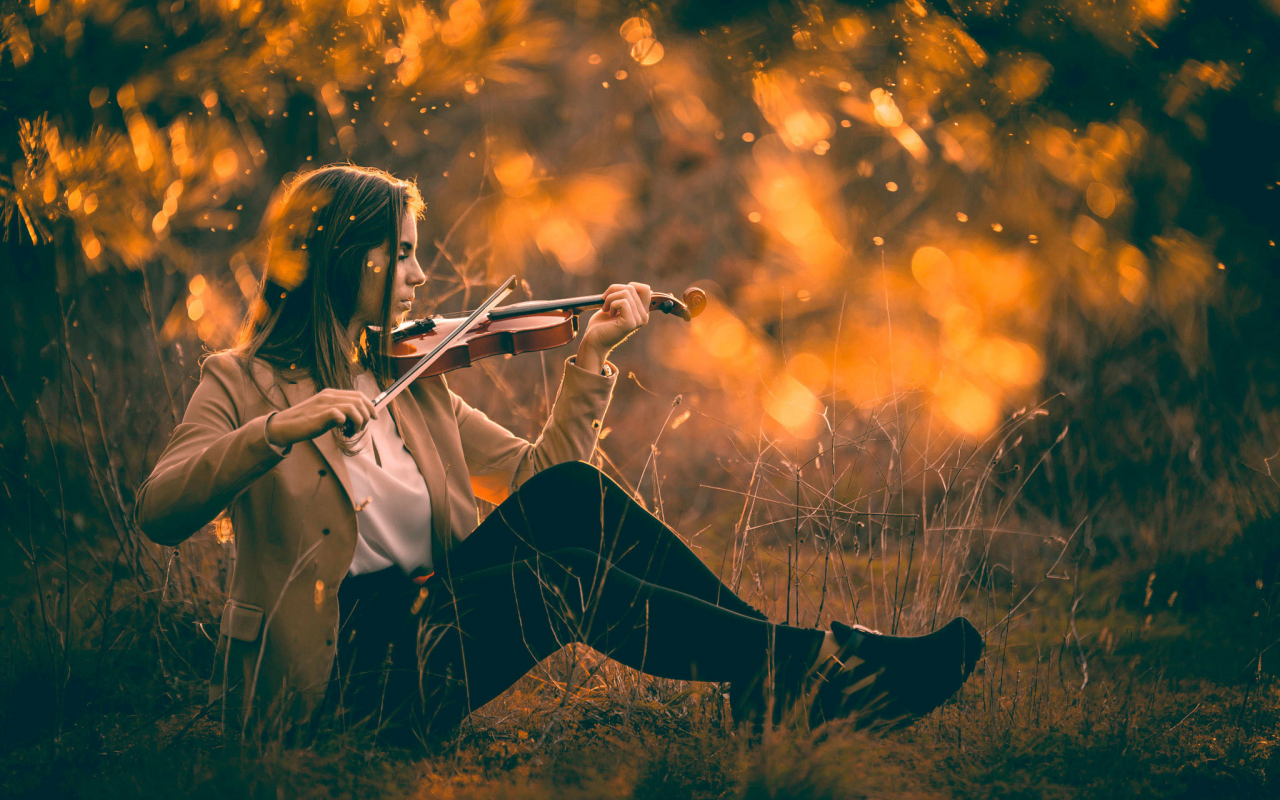 девушка, взгляд, красивая, скрипка