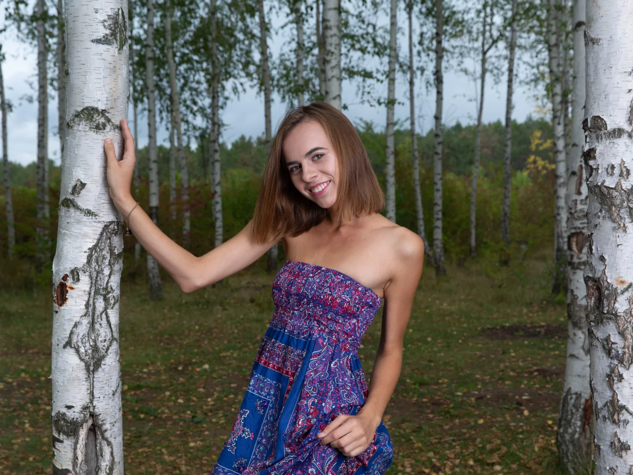 девушка, взгляд, лес, красивая