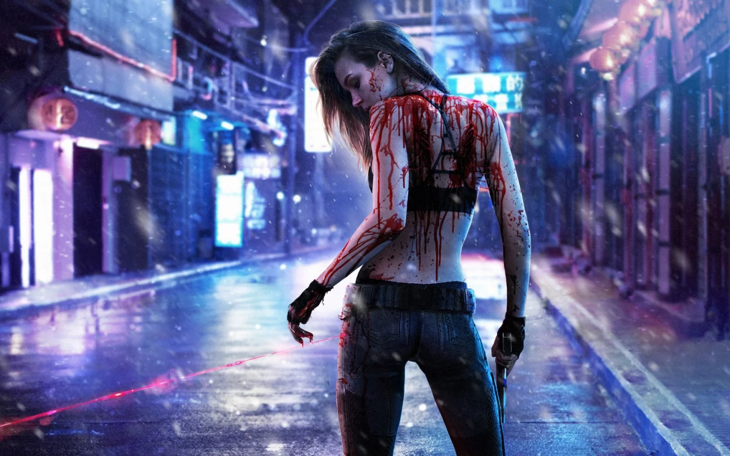 game, cyberpunk, cyberpunk 2077, girl, dark, blood