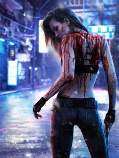 game, cyberpunk, cyberpunk 2077, girl, dark, blood