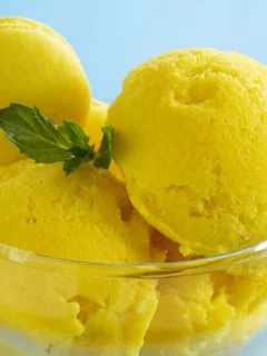 мороженое, пиала, жёлтое мороженое, десерт