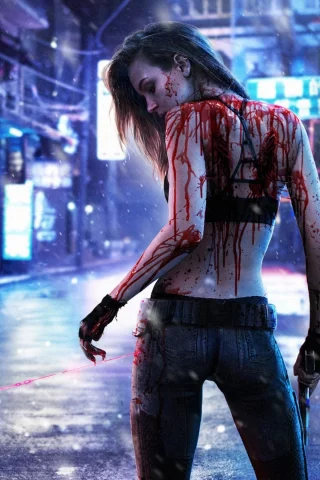 game, cyberpunk, cyberpunk 2077, girl, dark, blood