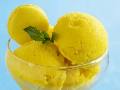 мороженое, пиала, жёлтое мороженое, десерт