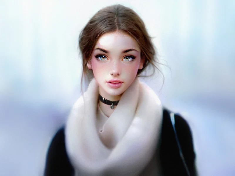 digital art, девушка, шатенка, портрет, воротник
