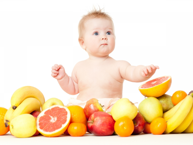 малыш, мальчик, фрукты