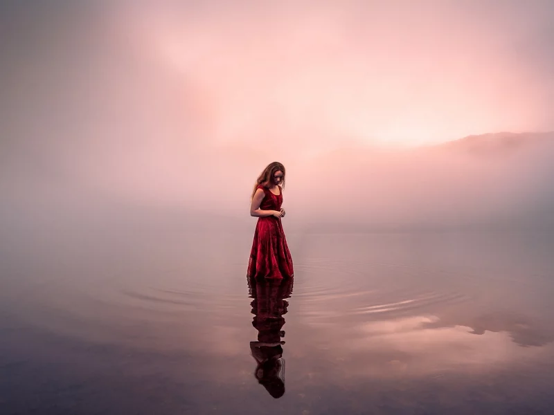 девушка, красивая, фотосессия в платье в воде