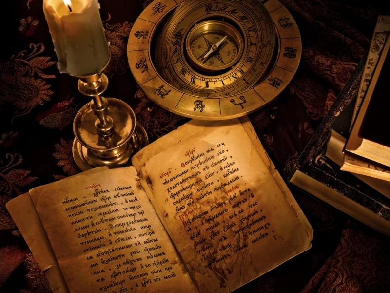 обои, фон, звезды, свеча, книга, интерьер, нострадамус