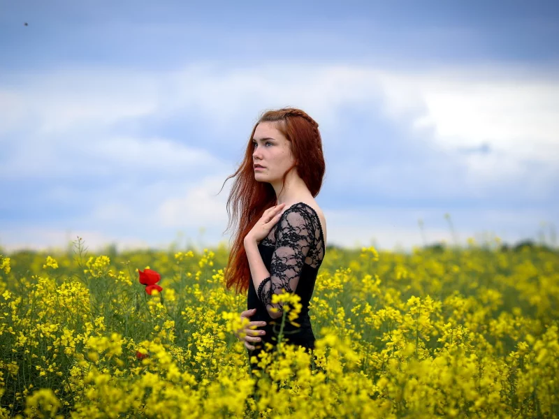 девушка, красивая, фотосессия в поле