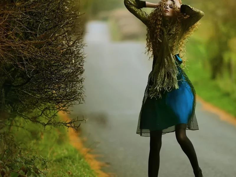 девушка, платье, длинные волосы, дорога, agnieszka lorek