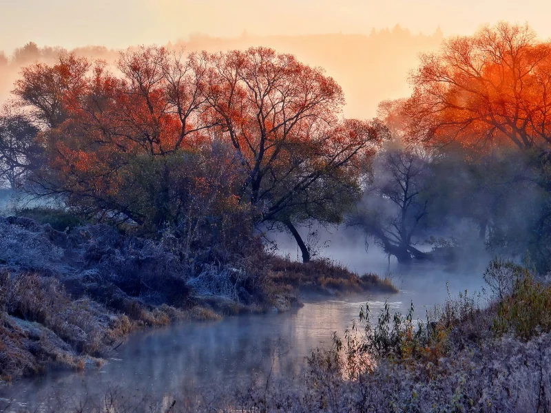 река, утро