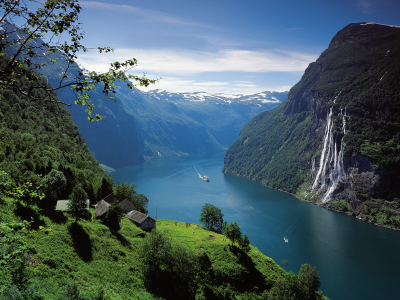 природа, скандинавия, горы, водопад, фьорд