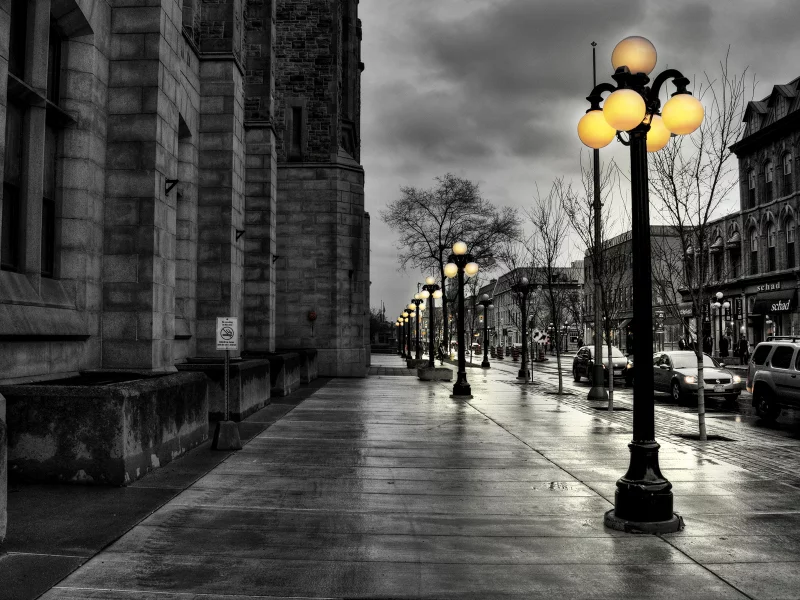 город, вечер, улица, фонари