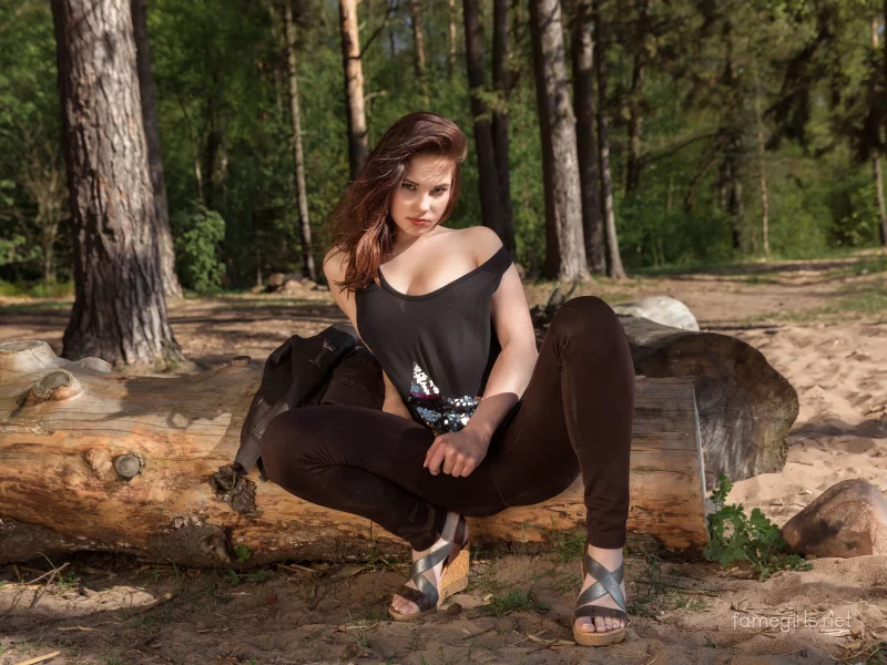 девушка, милая, симпатичная, лес, природа