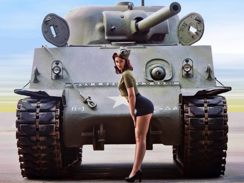 девушка, милая, красивая, симпатичная, танк