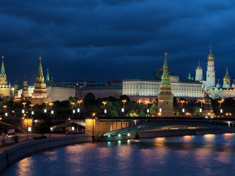 москва, ночь, река, кремль