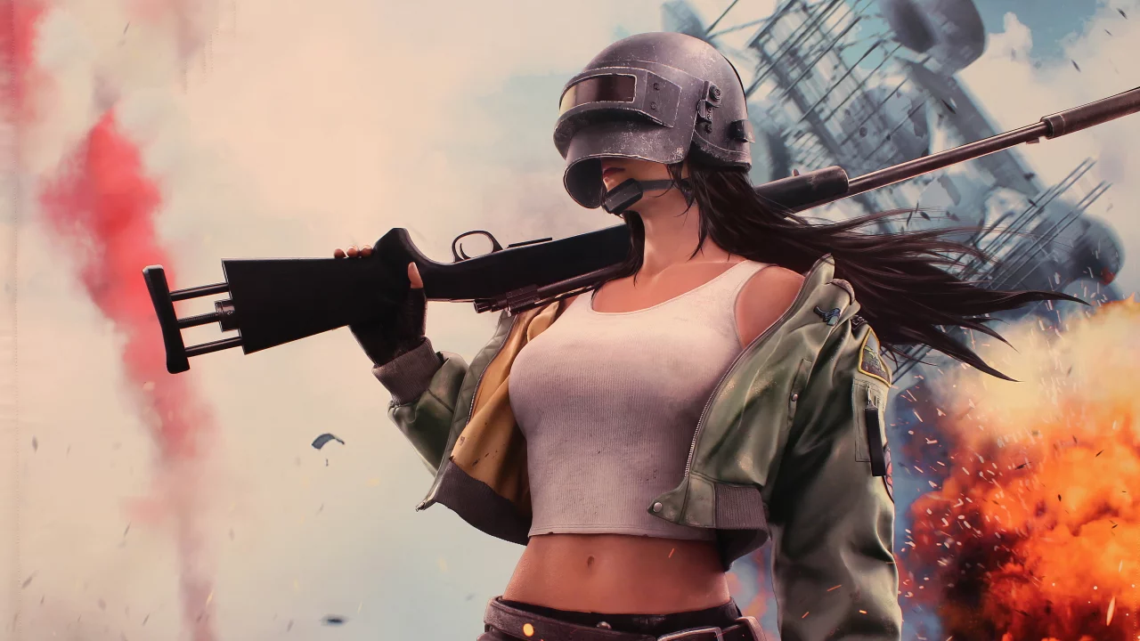pubg, девушка, оружие