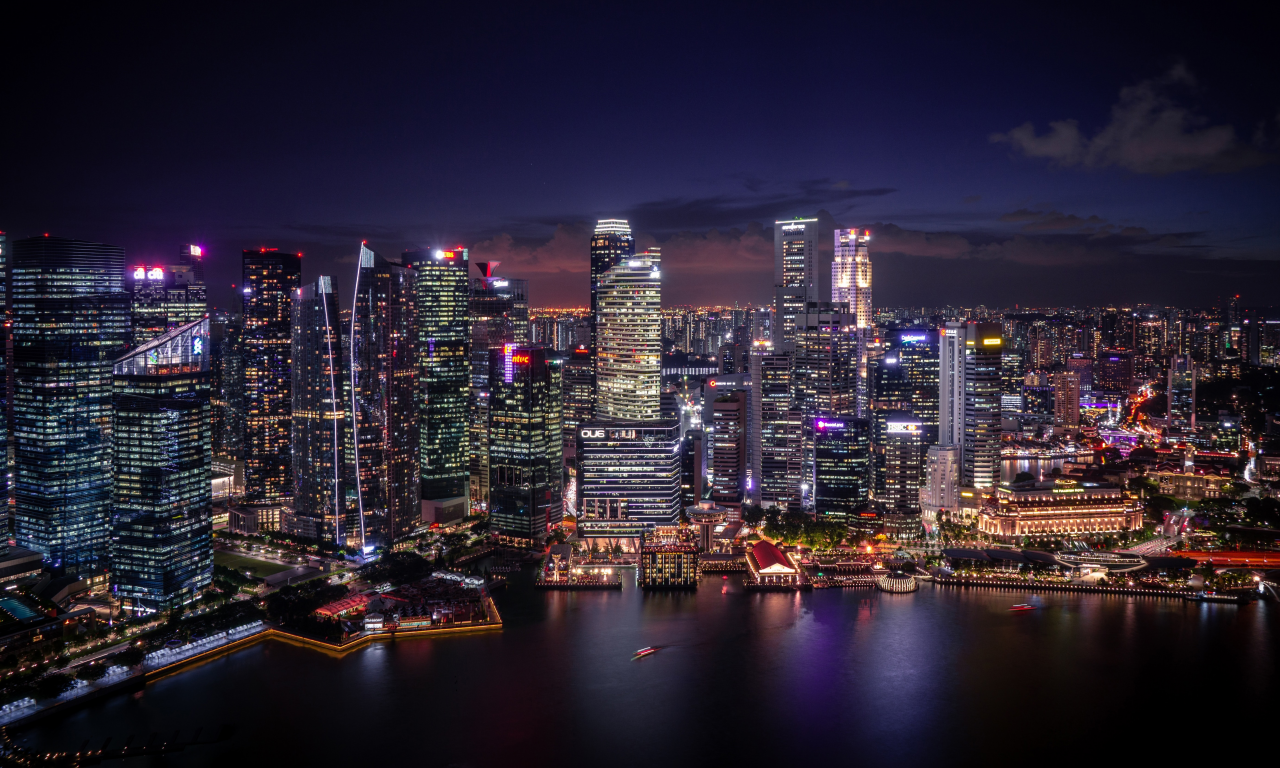 город, здания, небоскрёбы, сингапур, ночь