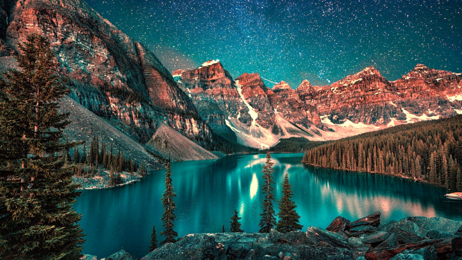 озеро, горы, ночь, звёзды