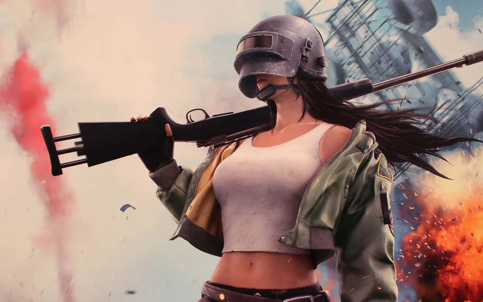 pubg, девушка, оружие
