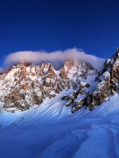 горы, снег, облака