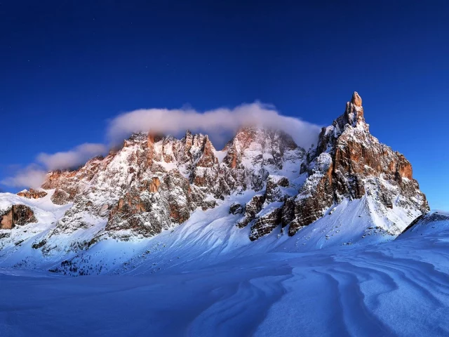 горы, снег, облака