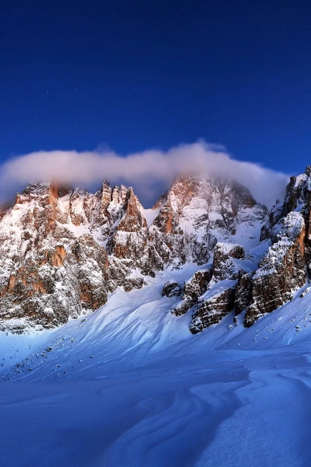 горы, снег, облака