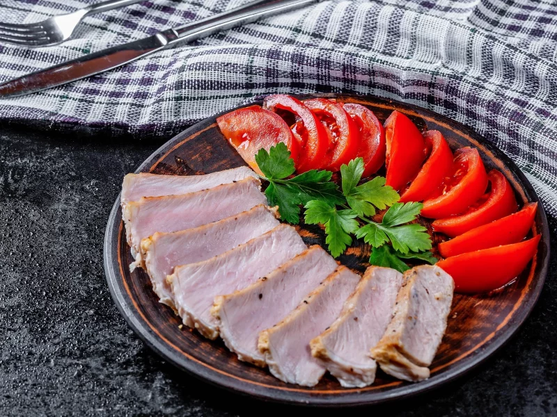 закуска, помидоры, нарезка, мясо