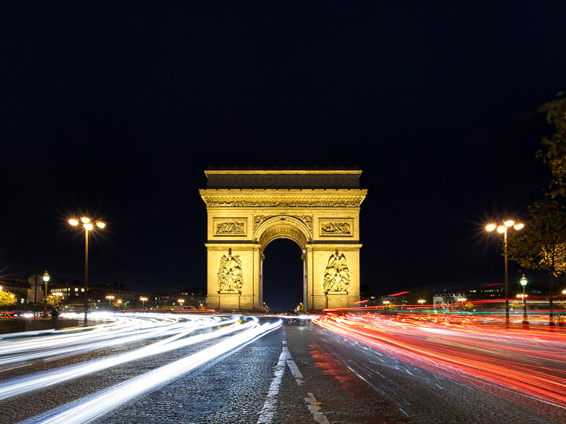 париж, триумфальная арка, ночь, огни