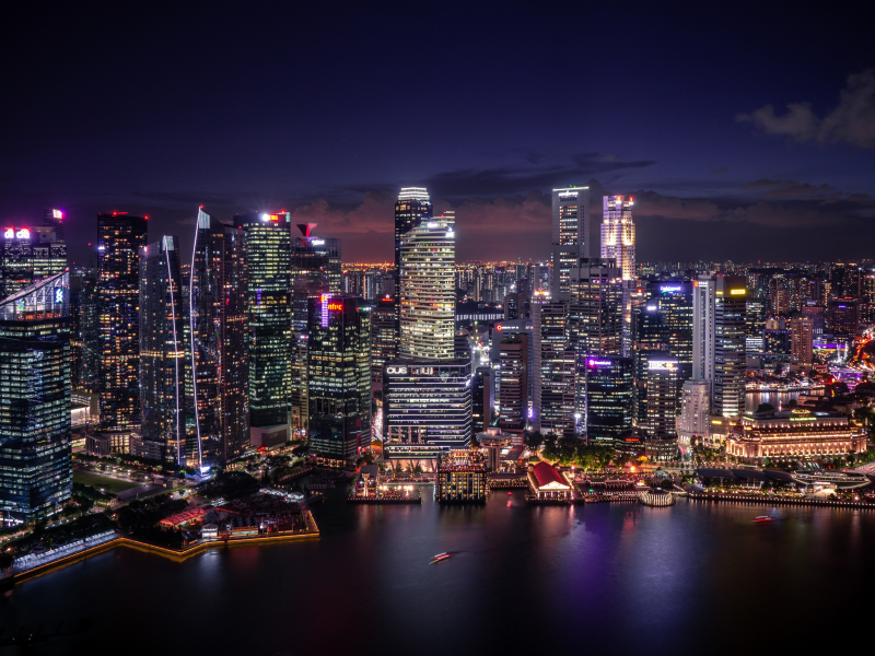 город, здания, небоскрёбы, сингапур, ночь