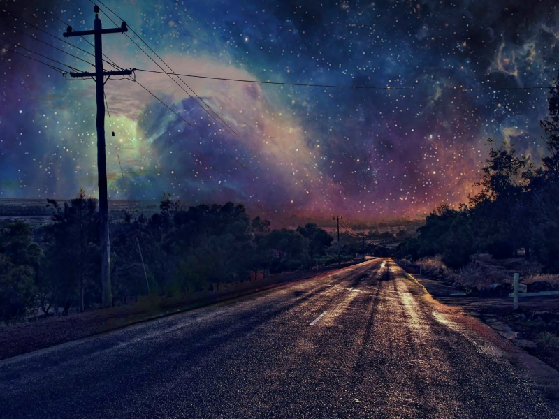 дорога, ночь, звёзды