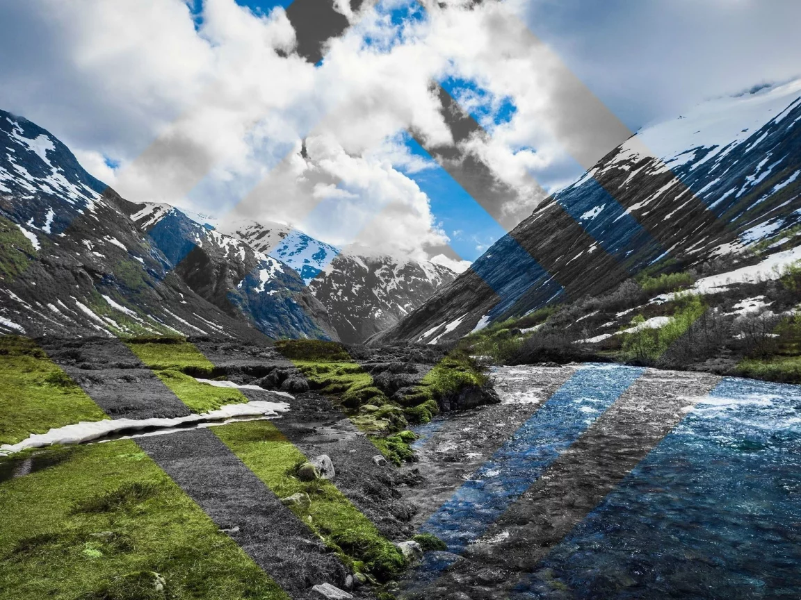 горы, снег, облака