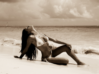 девушка, красивая, фотосессия в купальнике, море, пляж