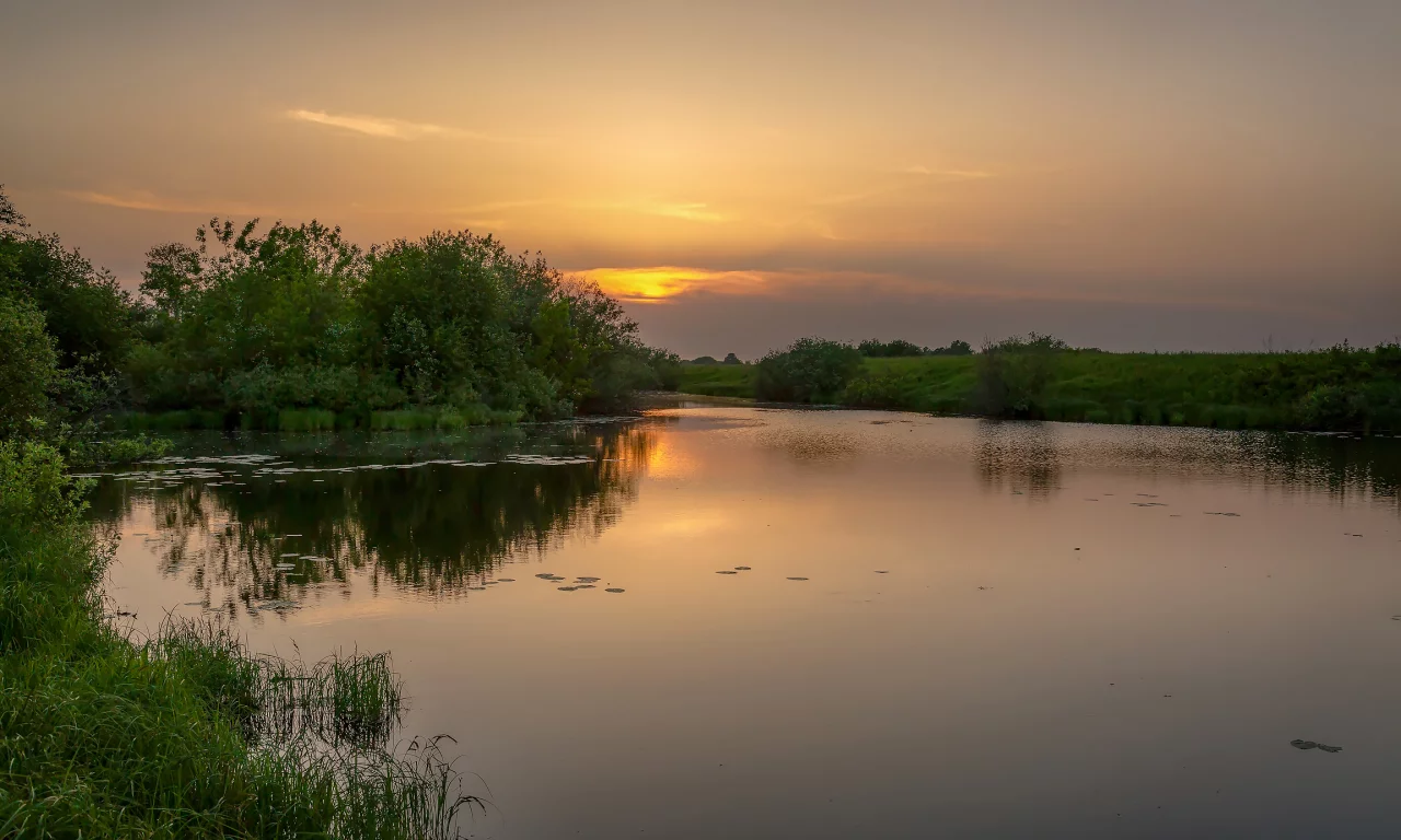 закат, пейзаж, лето, природа, река