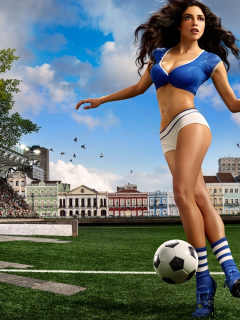 девушка, футболистка, мяч, газон