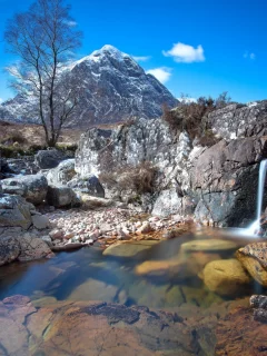 гора, снег, река
