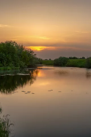 закат, пейзаж, лето, природа, река