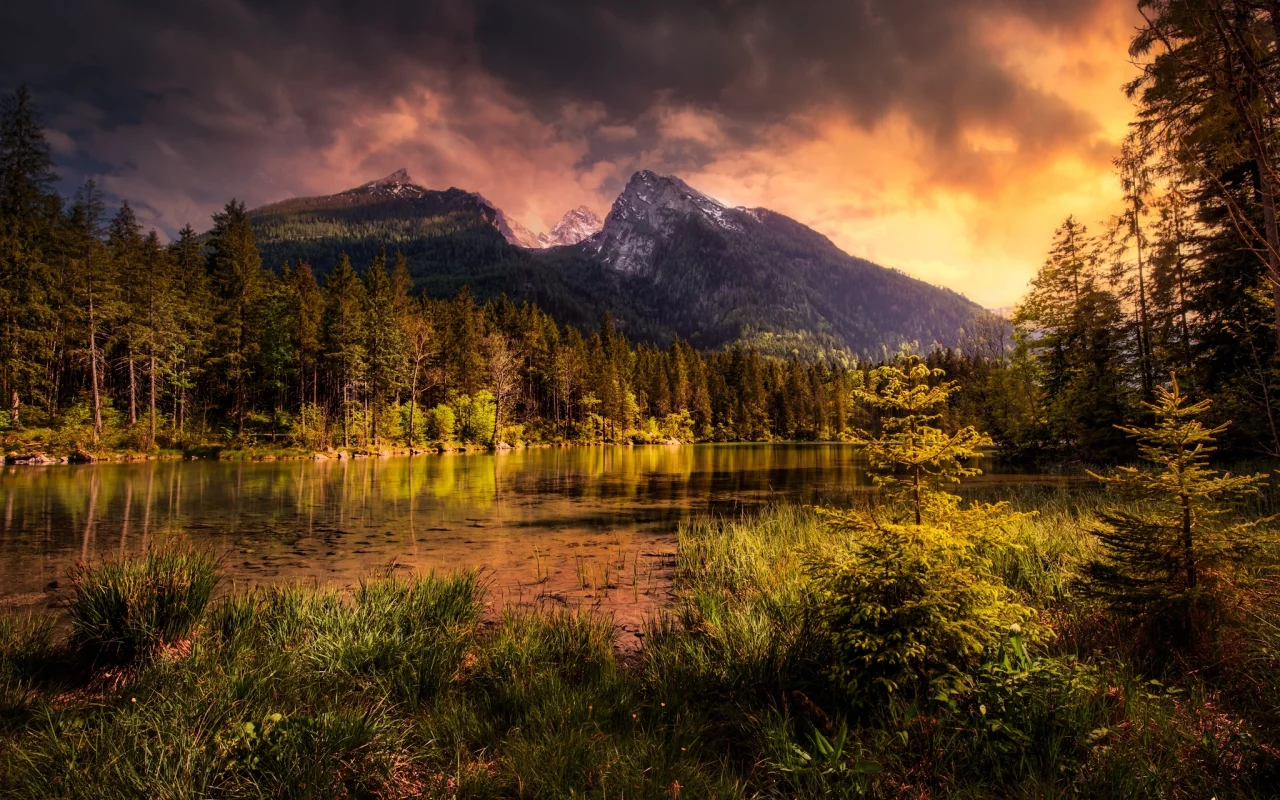 природа, горы, озеро, лес